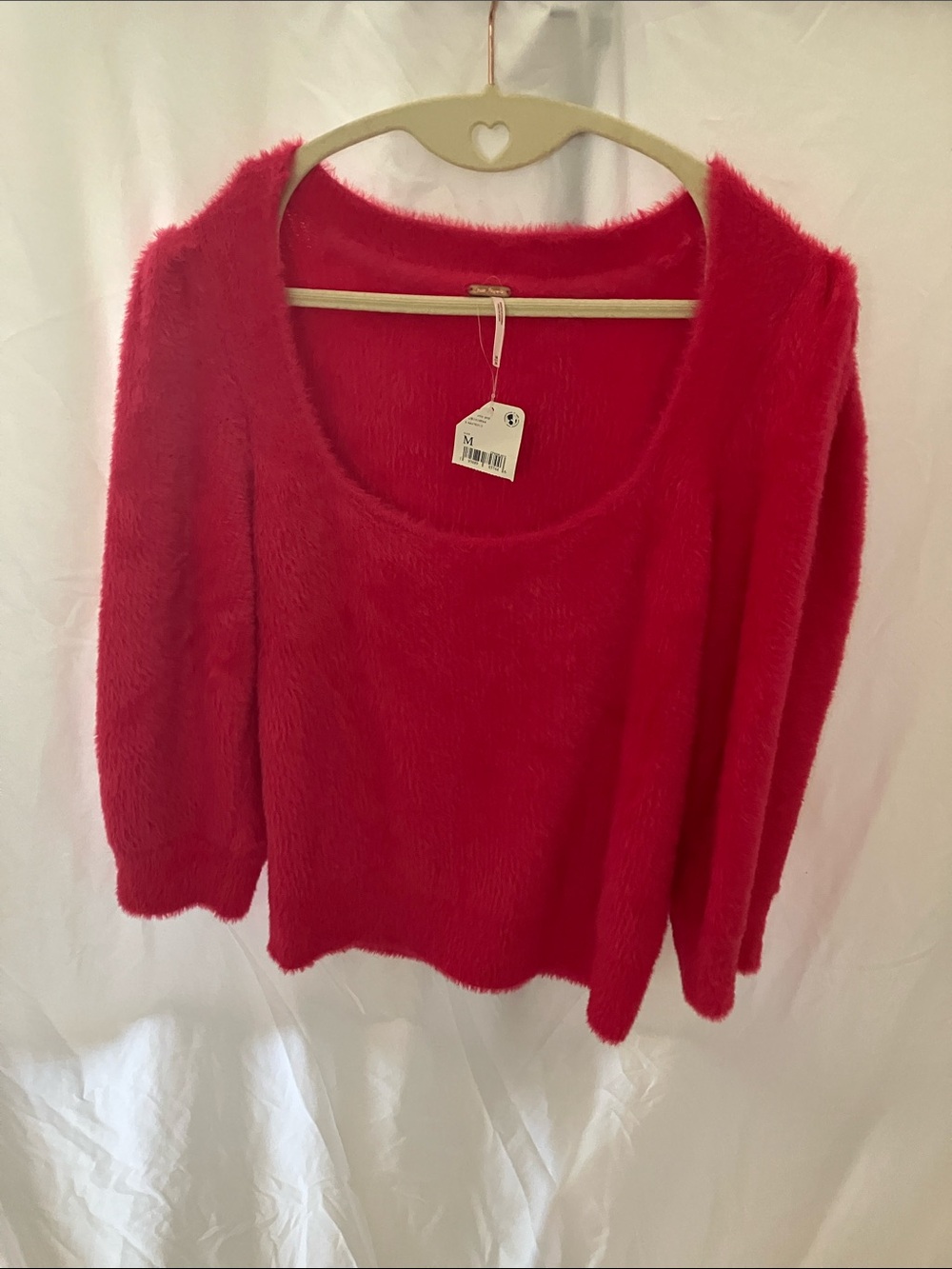 Free People: Soft Scoop Puffed Sleeve Pink Sweater- M